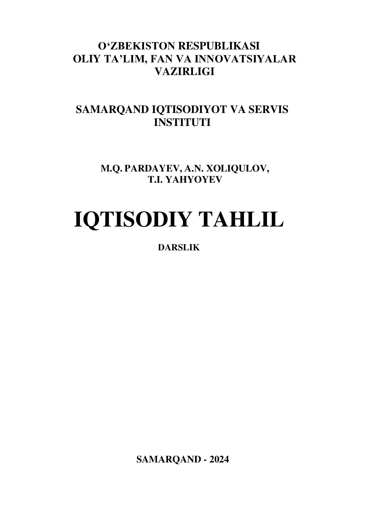 Iqtisodiy tahlil Darslik.