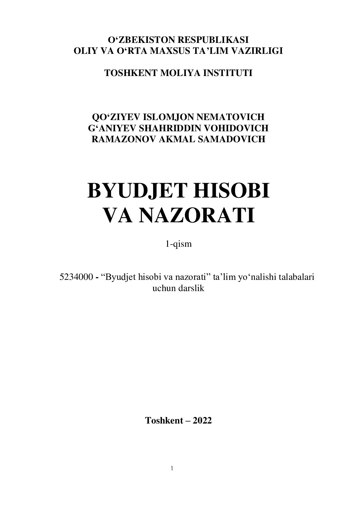 Byudjet hisobi va nazorati Darslik