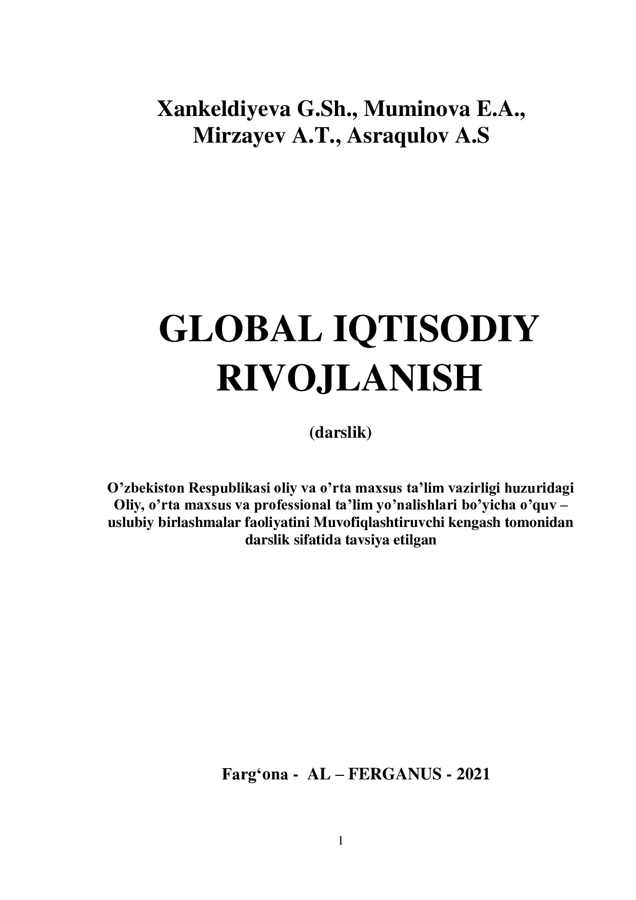 Global iqtisodiy rivojlanish-2021