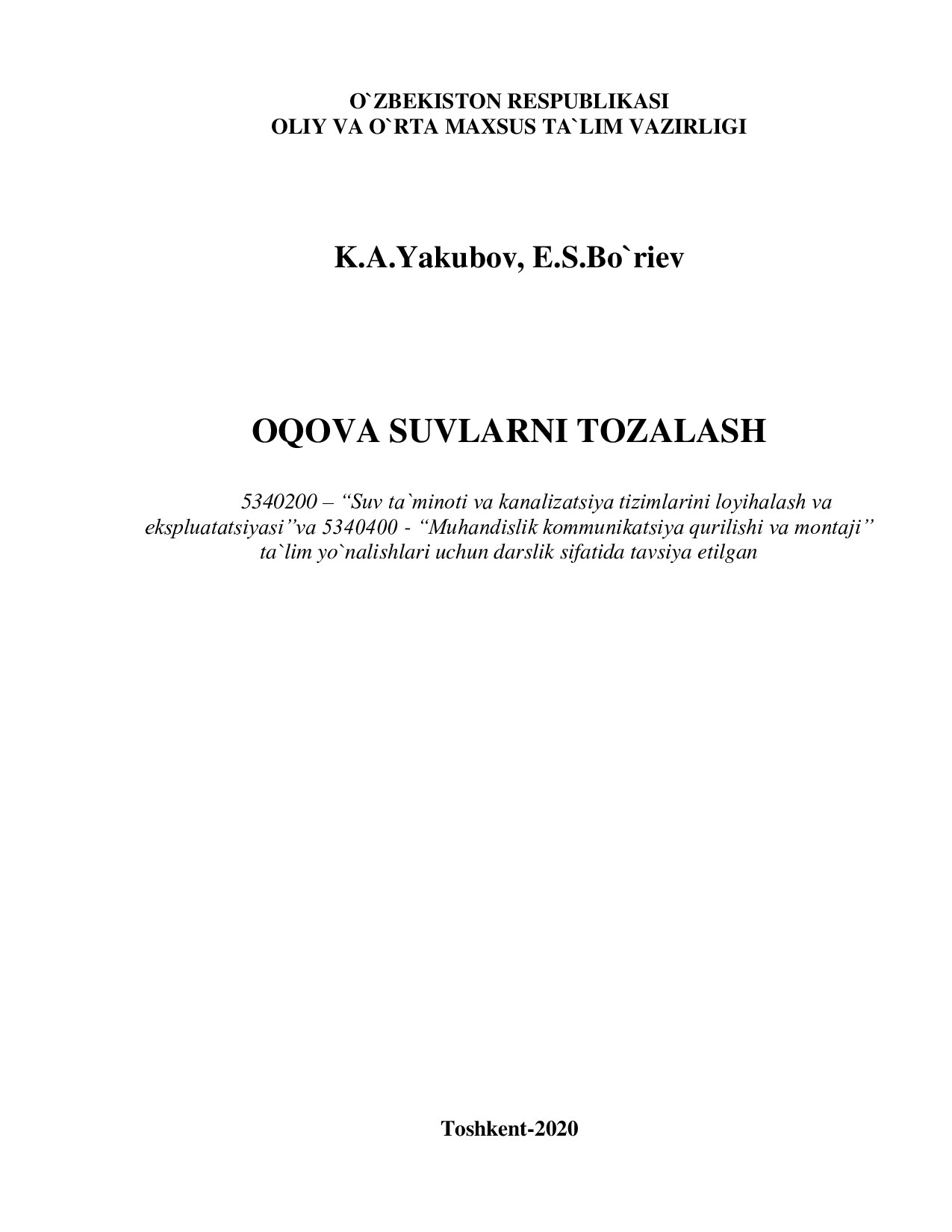 Oqova suvlarni tozalash.