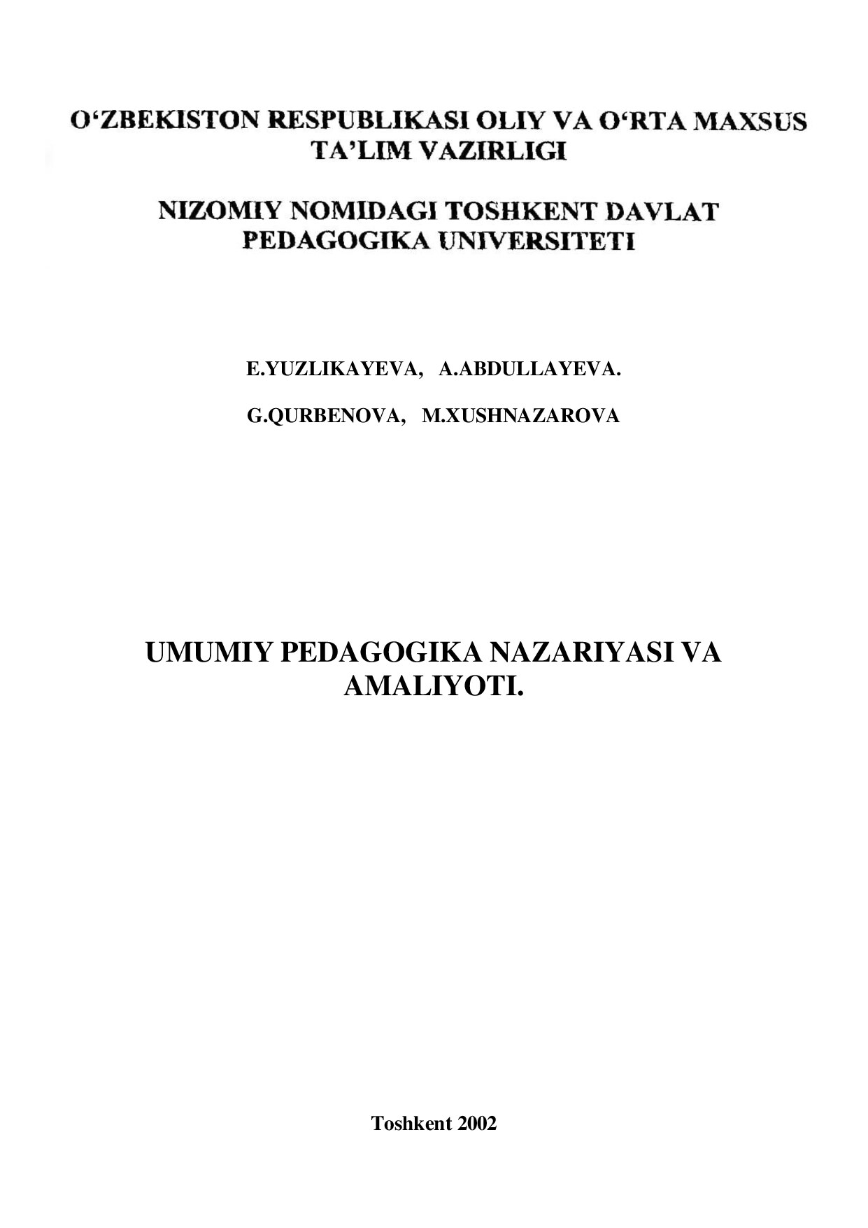 Umumiy pedogogika nazaryasi va amaliyoti