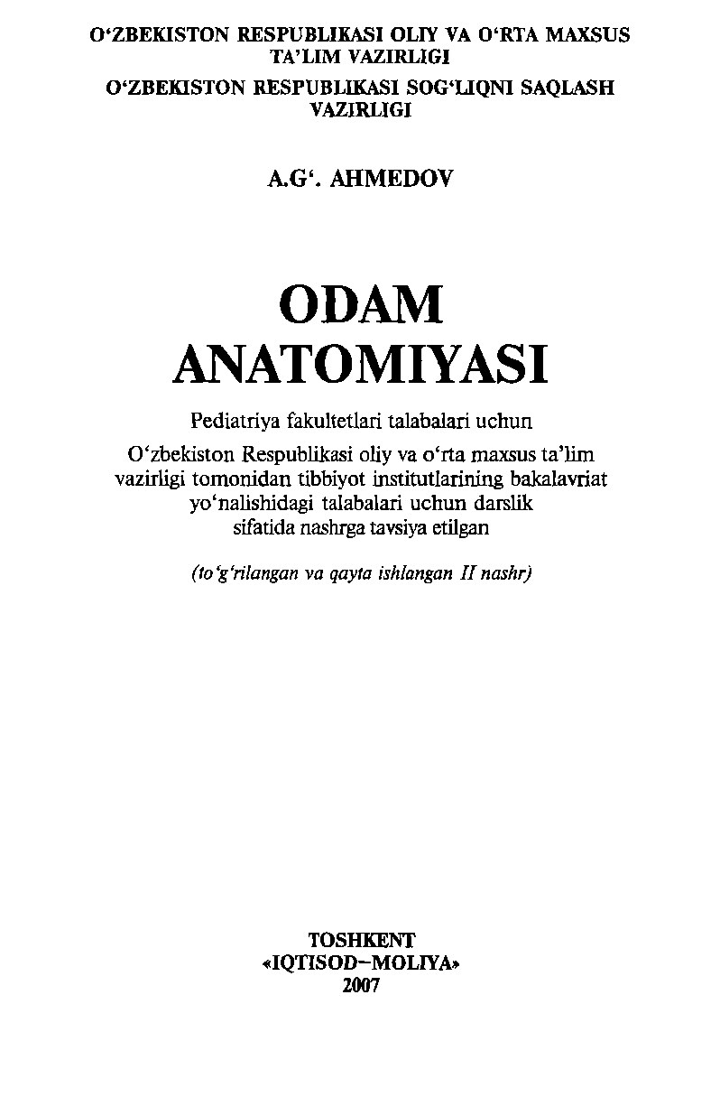 Odam anatomiyasi modulidan amaliy mashgulotlar