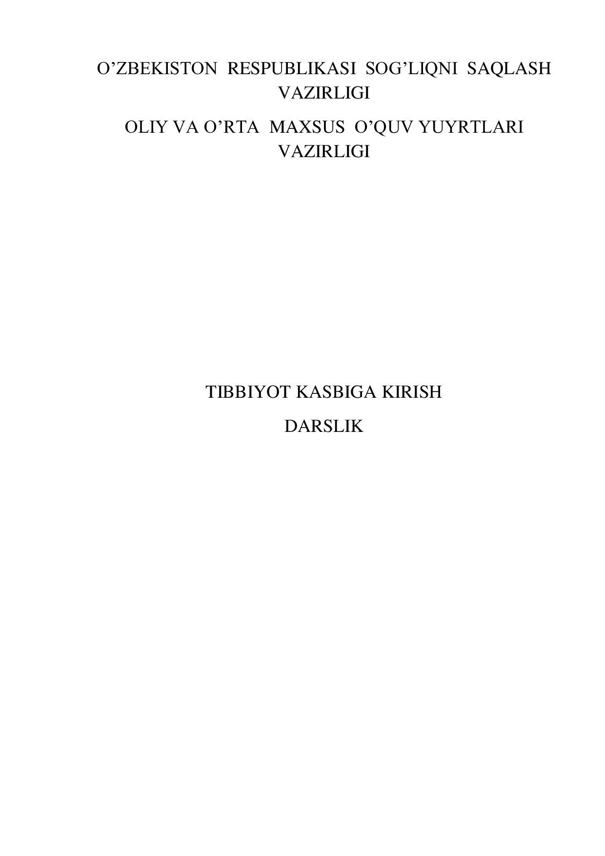 Tibbiyot kasbiga kirish