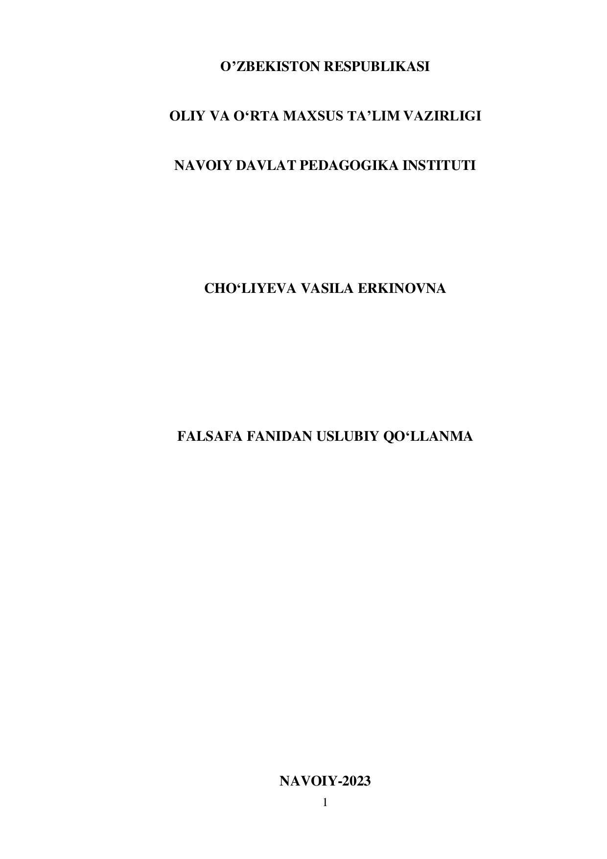 Falasafa fanidan uslubiy qo'llanma