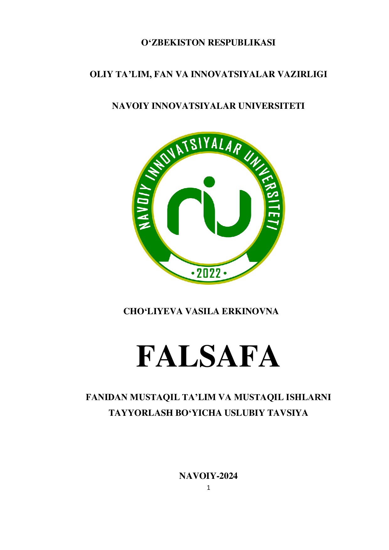 Falsafa fanidan uslubiy tavsiya