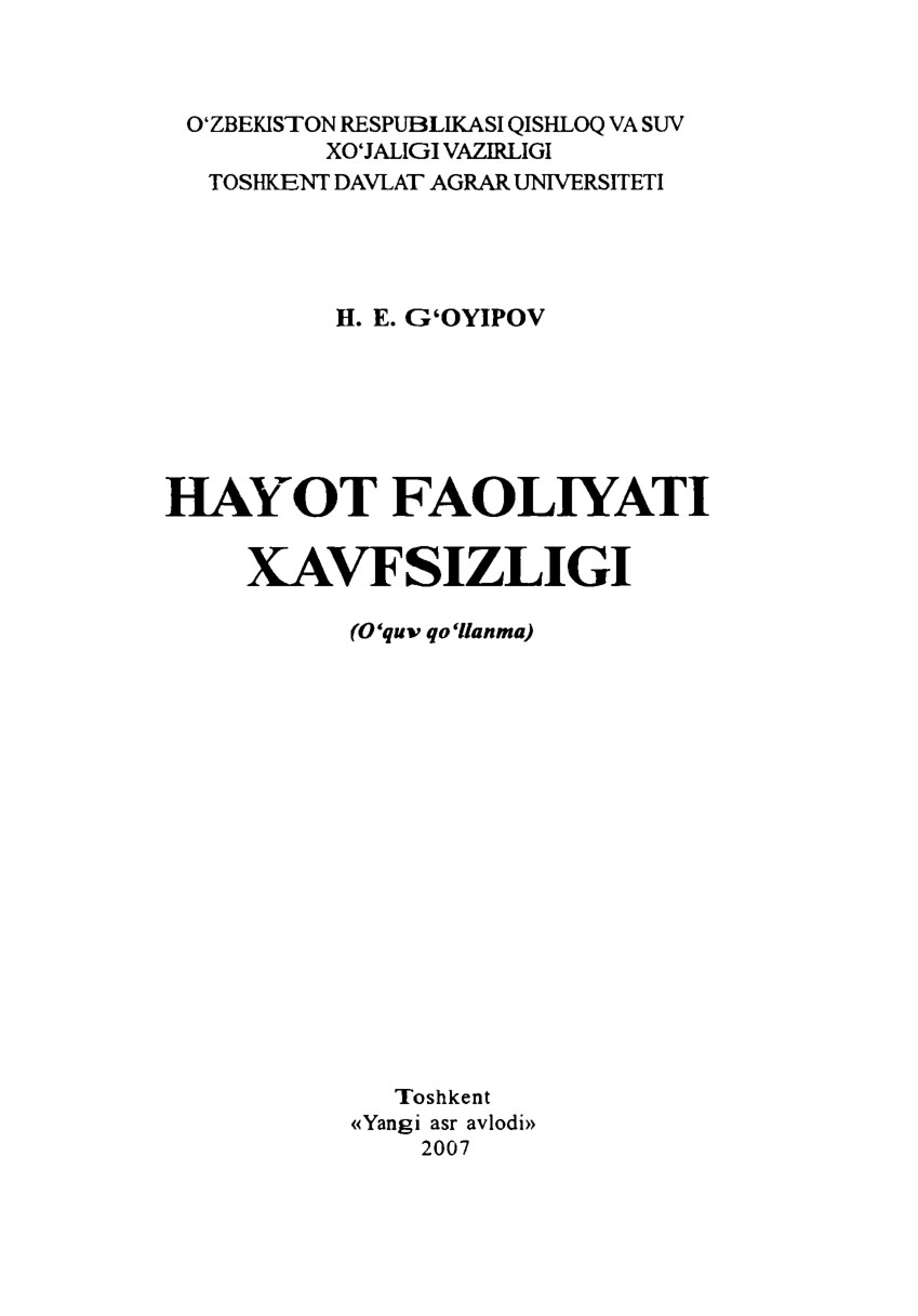 HAYOT FAOLIYATI XAVFSIZLIGI