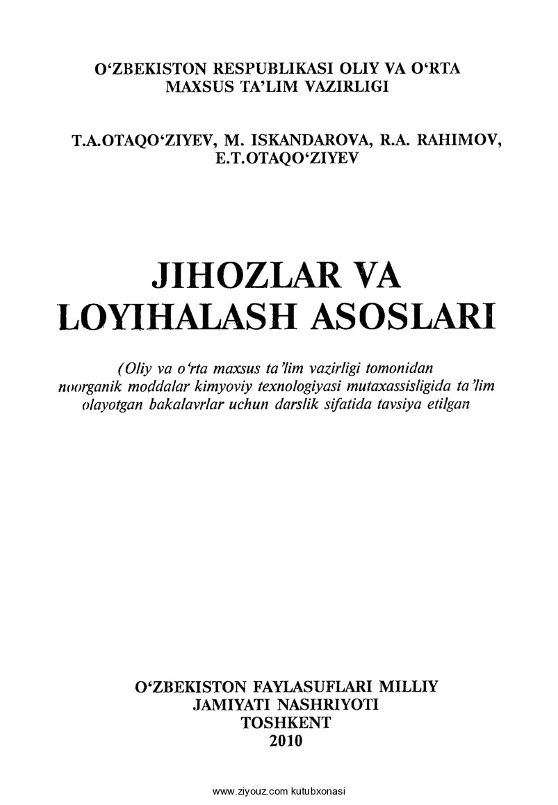 Jihozlar va loyihalash asoslari (T.Otaqo'ziyev, M.Iskandarova) (1)