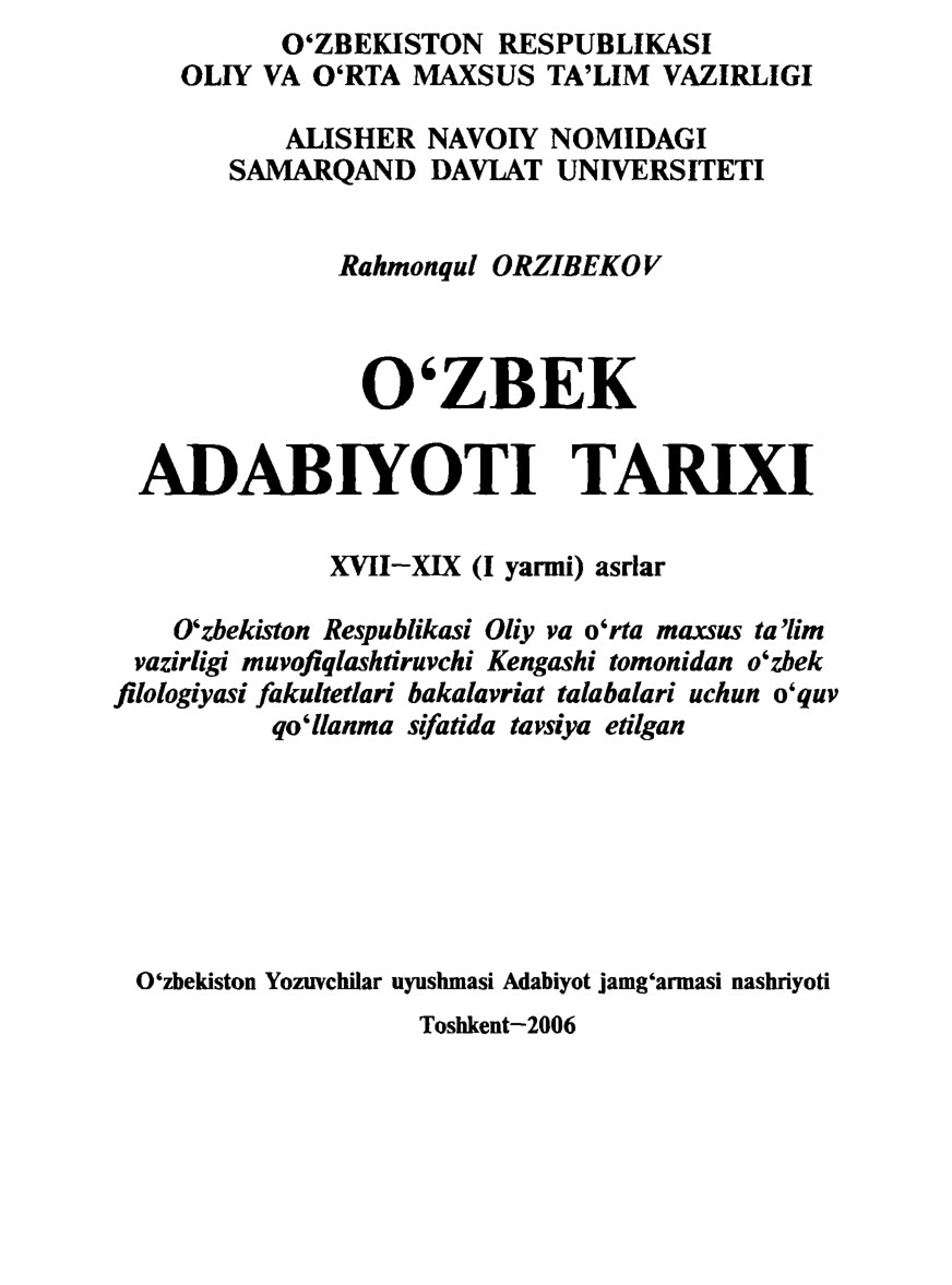 R ahmonqul ORZIBEKOV 0‘ZBEK ADABIYOTI TARIX