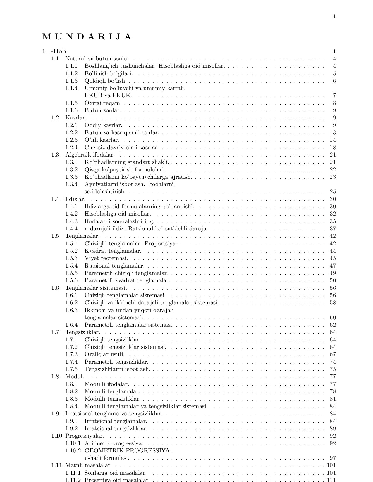 MATEMATIKA TEST TO'PLAMI 1996-2007