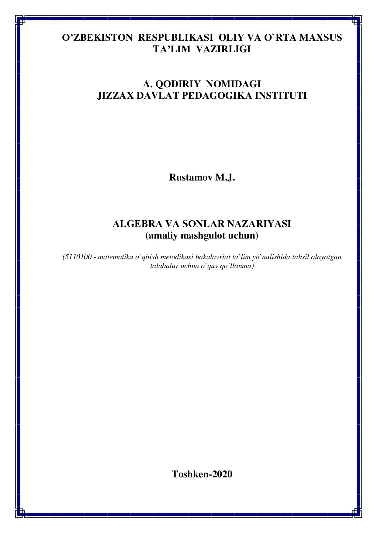 O’ZBЕKISTОN  RЕSPUBLIKАSI  ОLIY  VА  O’RTА  MАХSUS  TА’LIM  VАZIRLIGI