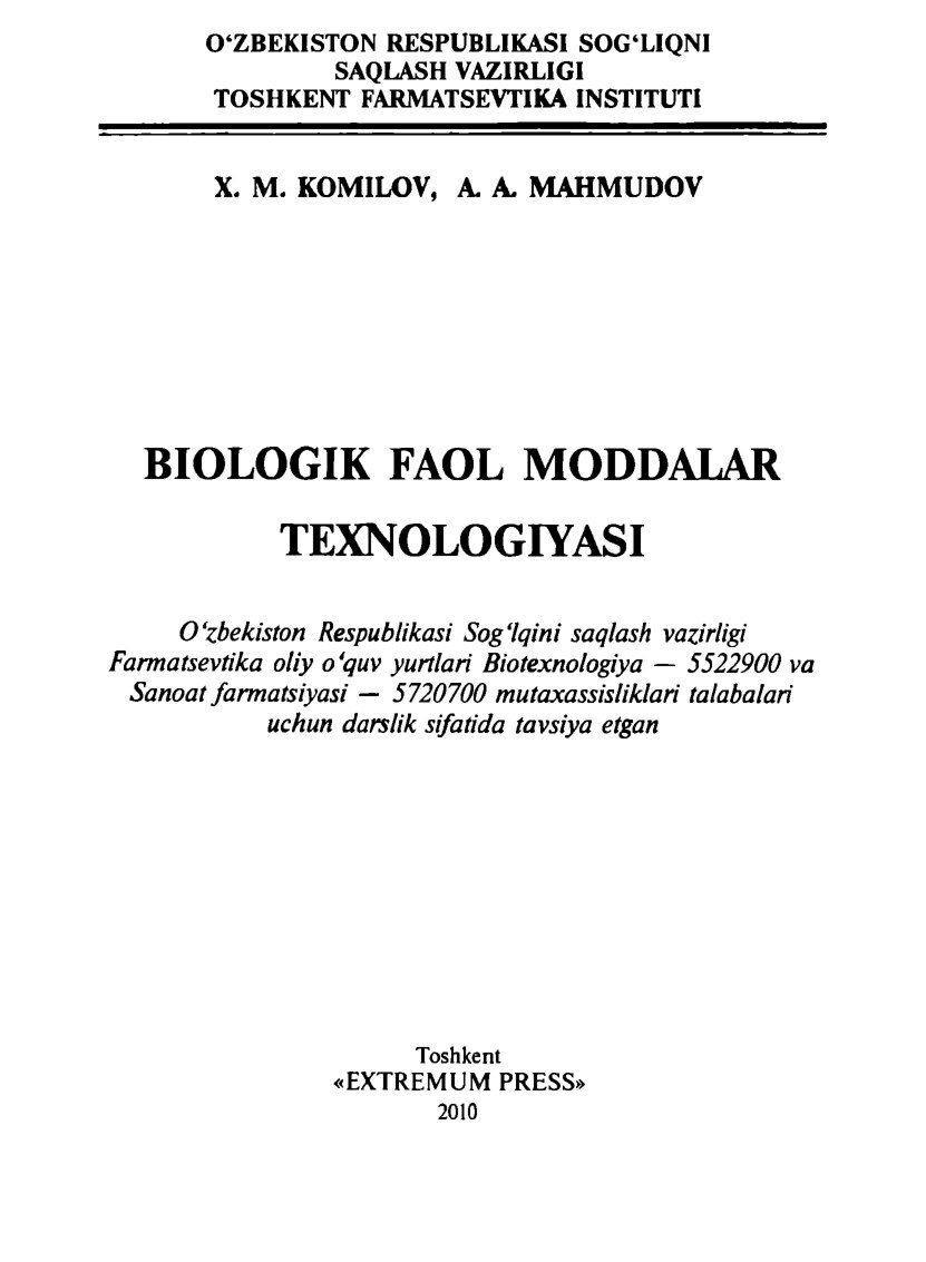 BIOLOGIK  FAOL  MODDALAR