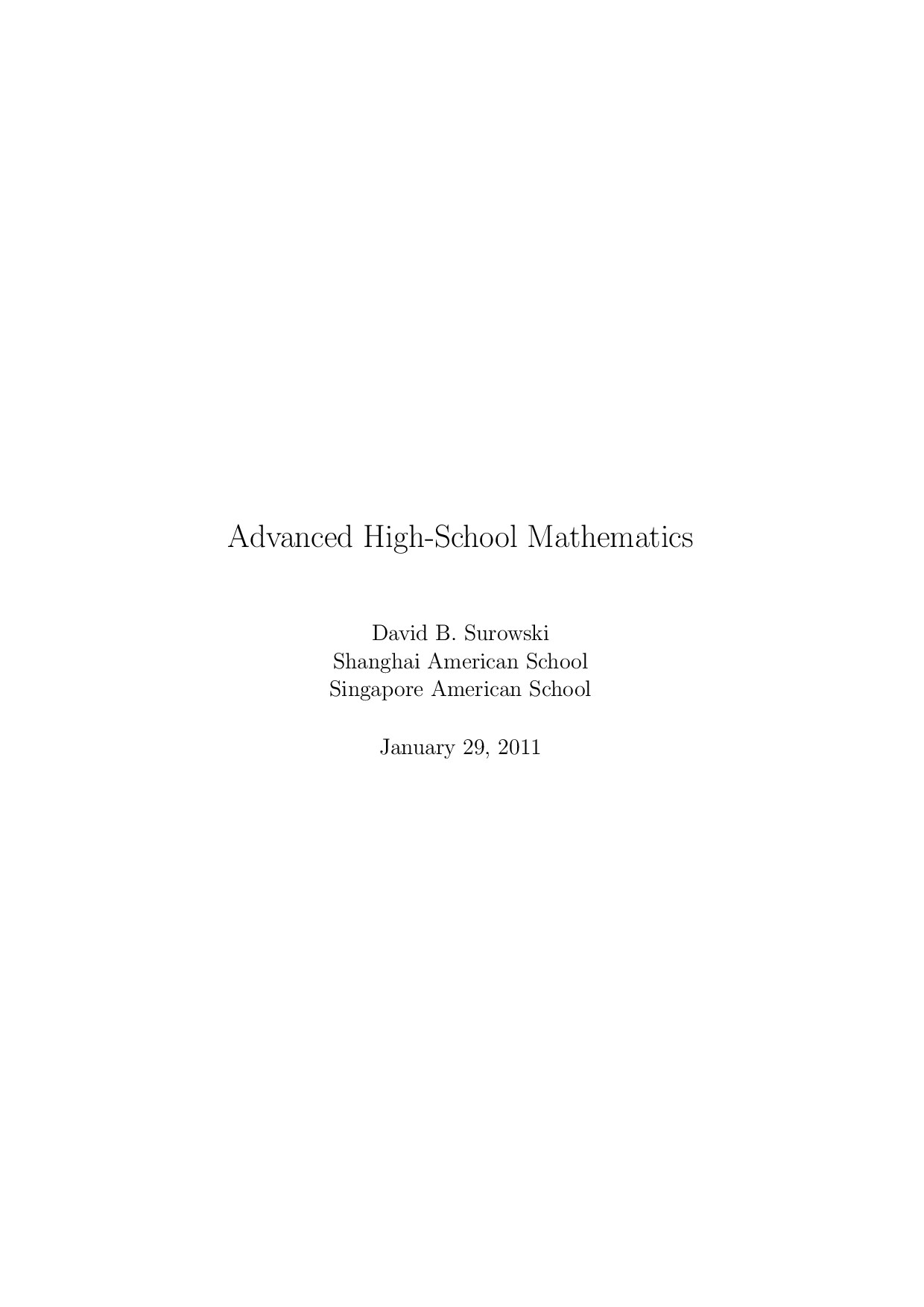 David Surovski Advanсed High-School Mathematics. 2011.