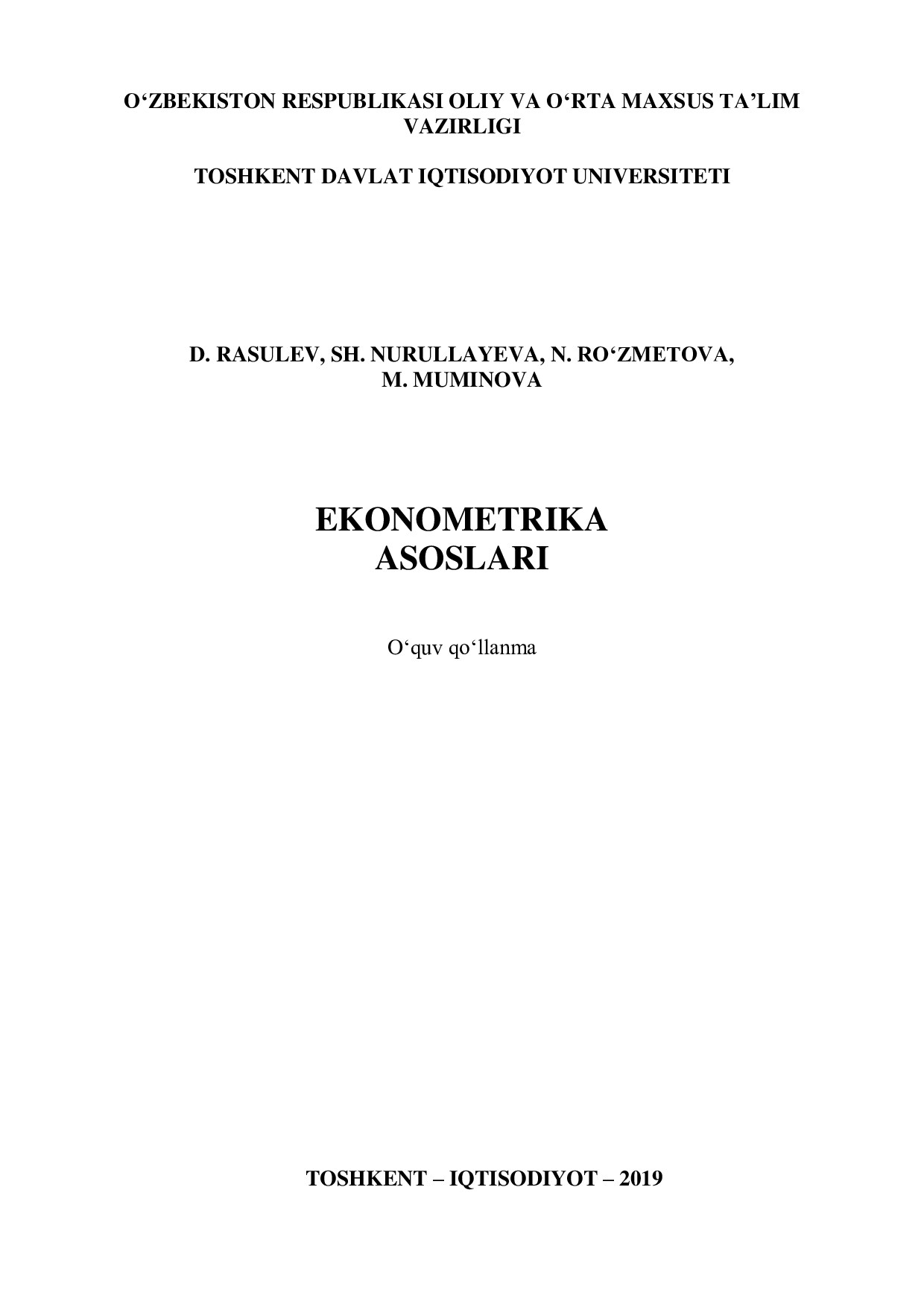 Ekonometrika_Kaf_01.Ekonometrika asoslari___20ta