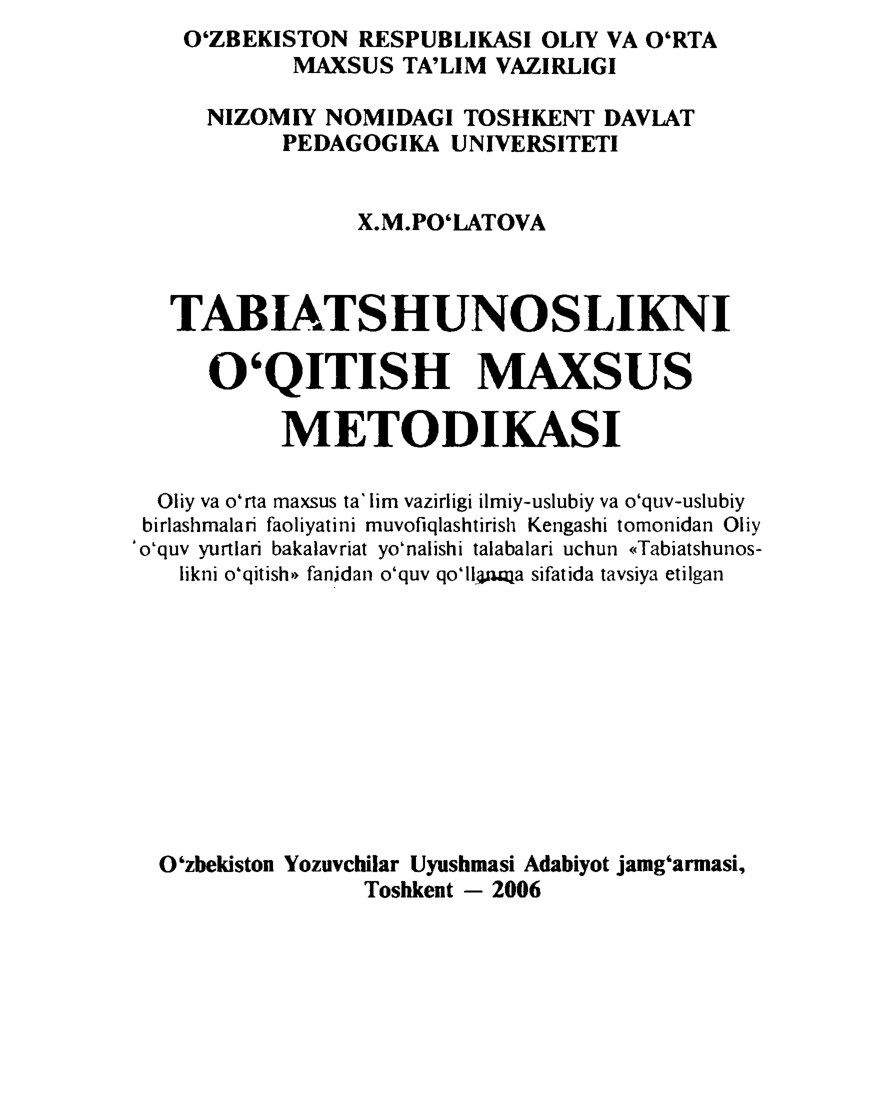 Tabiatshunoslikni o'qitish maxsus metodikasi