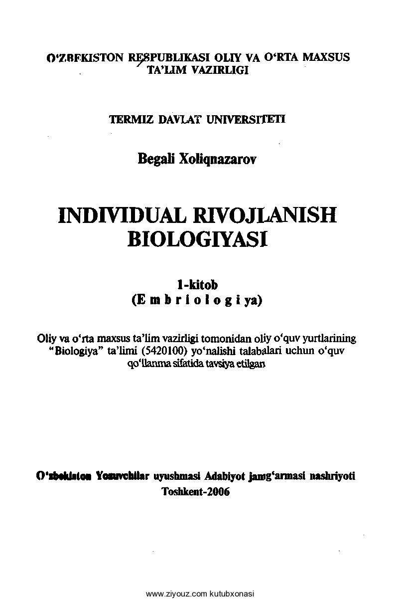 +Individual rivojlanish biologiyasi (Begali Xoliqnazarov)