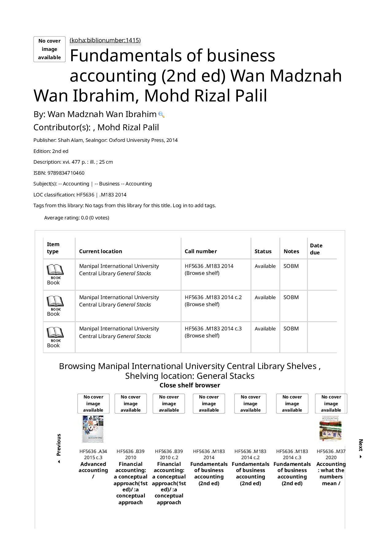 Manipal International University catalog › Details for_