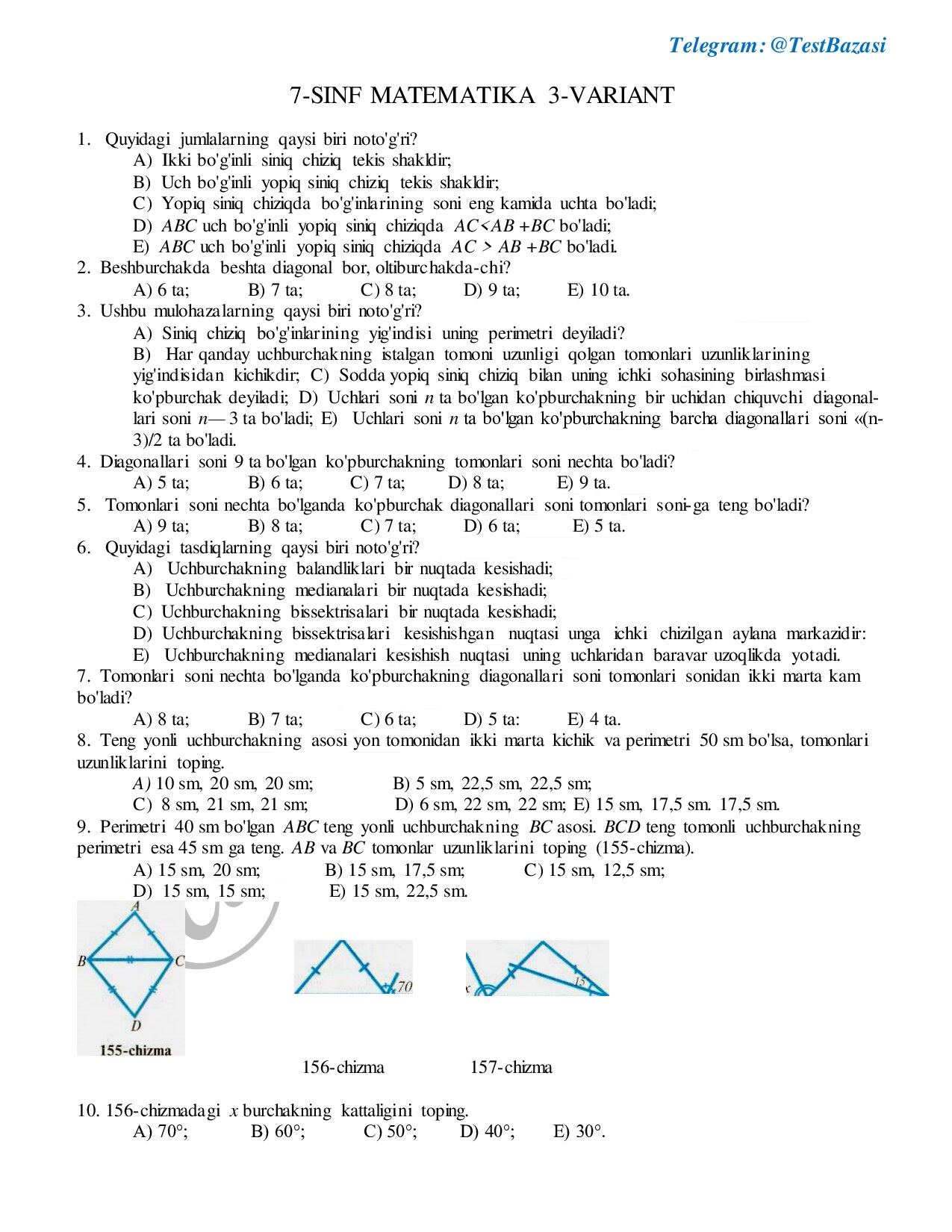 7-sinf matematika test 3-variant