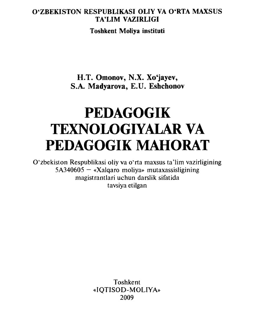 Pedagogik texnologiyalar va pedagogik mahorat