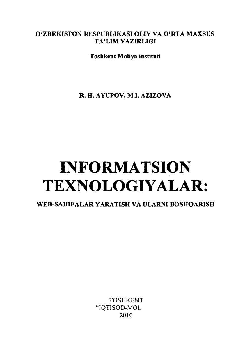 Ayupov va Azizova. Informatsion  texnologiyalar