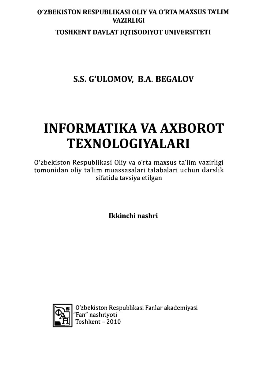 INFORMATIKA VA AT- Gulomov, Begalov-2010