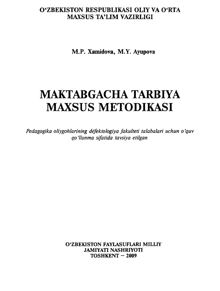 MAKTABGACHA TARBIYA MAXSUS METOD.